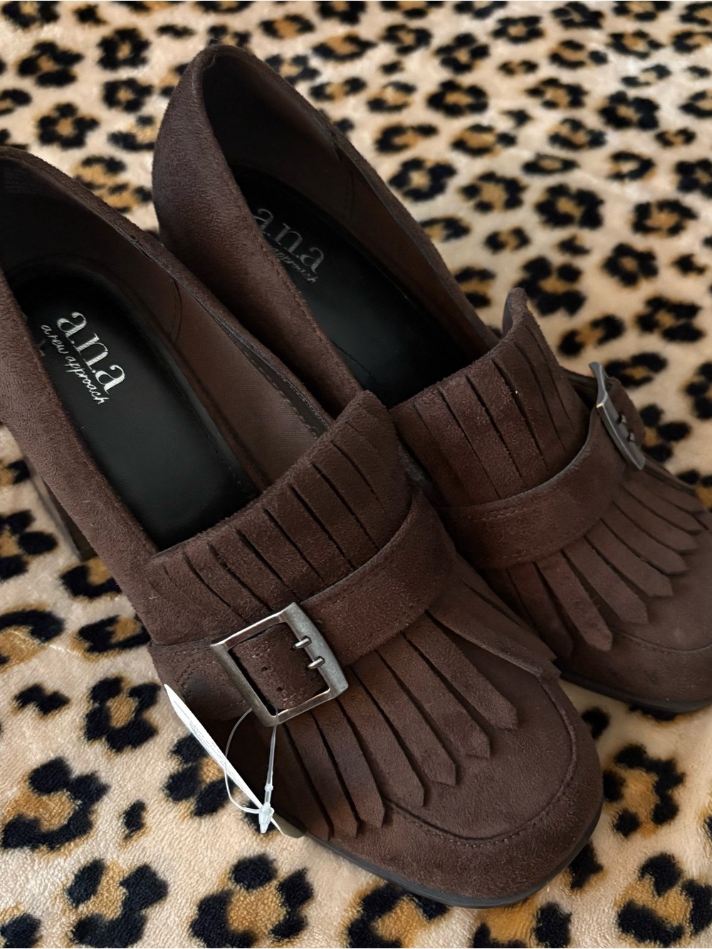 a.n.a Brown Suede Fringe Buckle Loafers